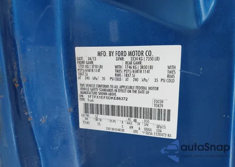 2013 Ford F-150 Stx from USA, damaged, VIN 1FTFX1EF5DKE86372